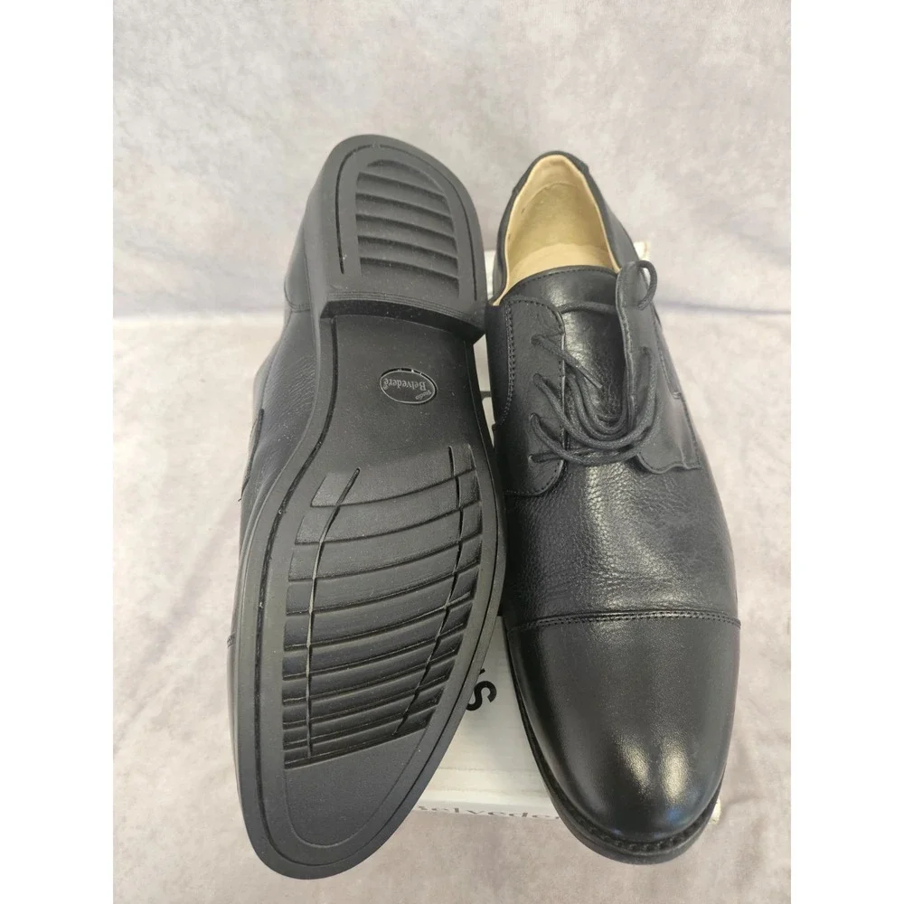 Belvedere Mens Duke Cap Toe Oxfords Leather Black Dress Shoes Size 12 E3 New
